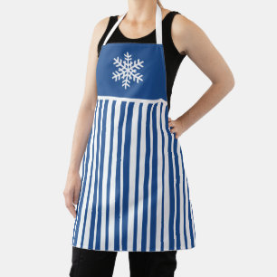 Blue Snowflake Striped Lines Christmas Holiday  Apron