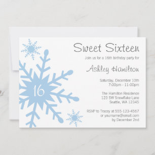 Blue Snowflake Sweet 16 Winter Birthday Invitation