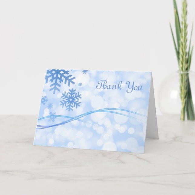 Blue Snowflake Thank You Note Card (Front)