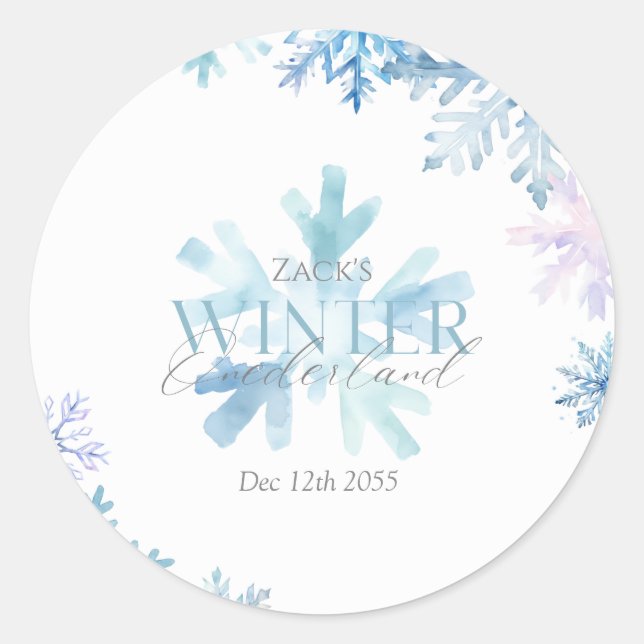 Blue Snowflake Thank You Round Stickers (Front)