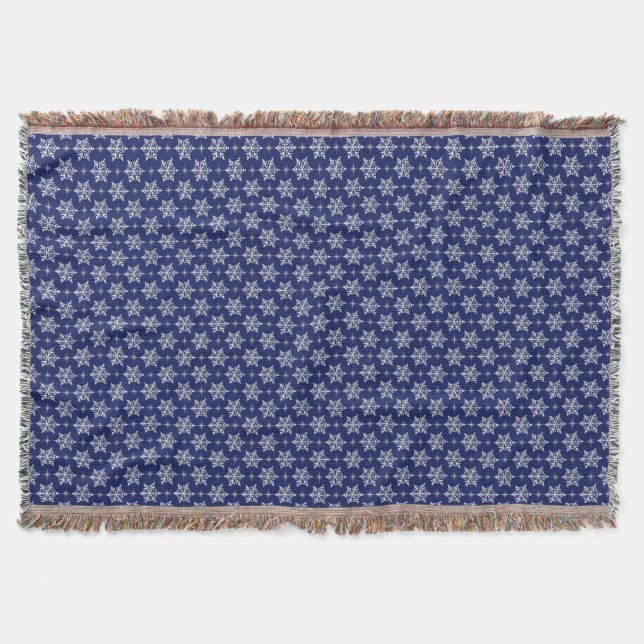 Blue Snowflake Throw Blanket (Front)