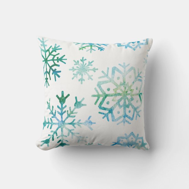 Blue Snowflake Watercolor Art Outdoor Cushion (Front)