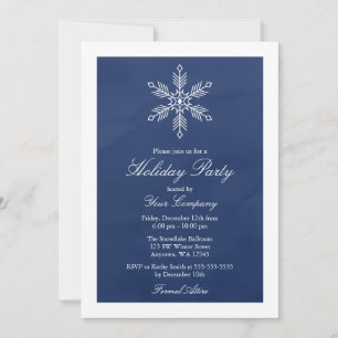 Blue Snowflake Watercolor Holiday Party Invitation