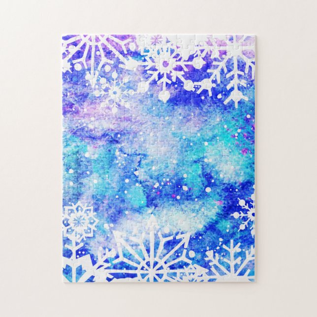 Blue Snowflake Watercolor Jigsaw Puzzle (Vertical)