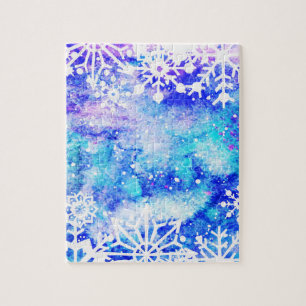 Blue Snowflake Watercolor Jigsaw Puzzle