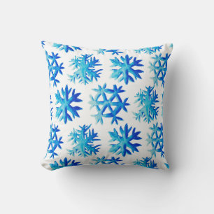 Blue Snowflake Watercolor Winter Art Cushion