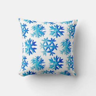 Blue Snowflake Watercolor Winter Art Cushion