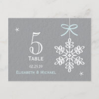 Blue Snowflake Wedding Reception Table Number Card