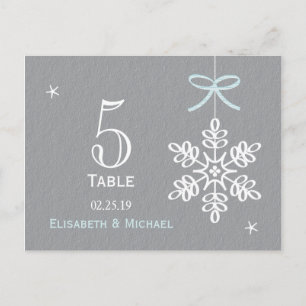 Blue Snowflake Wedding Reception Table Number Card