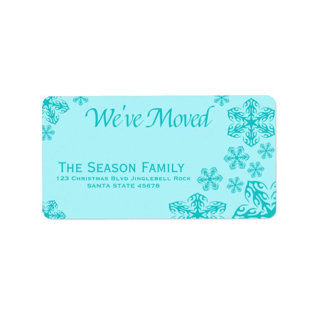blue Snowflake "we've moved" Christmas label (Front)