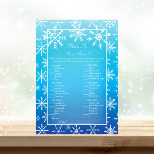 Blue Snowflake What's In Your Purse Shower Game Invitation