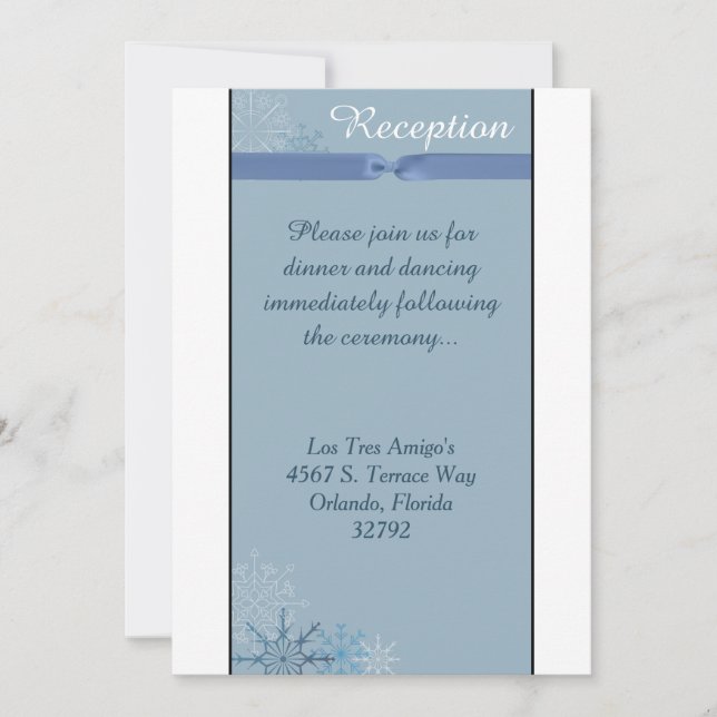 Blue Snowflake Winter 3.5x7 Reception Card (Front)