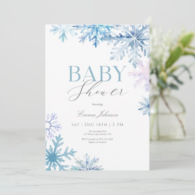 Blue Snowflake Winter Baby Shower Invitation  (Standing Front)
