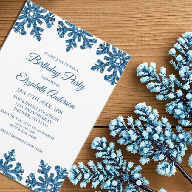 Blue Snowflake Winter Birthday Party Invitation (Creator Uploaded)