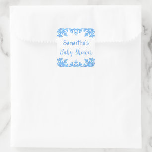 Blue Snowflake Winter Boy Baby Shower Square Sticker