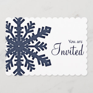 Blue Snowflake Winter Dinner Party Invitation 1