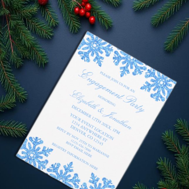 Blue Snowflake Winter Engagement Party Invitation (Creator Uploaded)