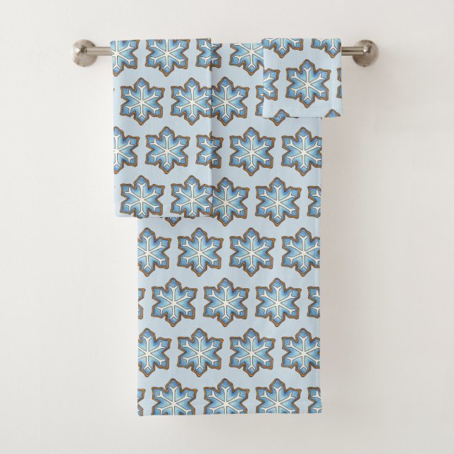 Blue Snowflake Winter Hanukkah Christmas Holiday Bath Towel Set (Insitu)