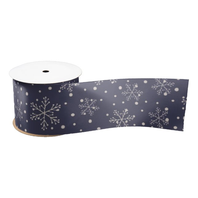 Blue Snowflake Winter Holiday Christmas Snow Satin Ribbon (Spool)