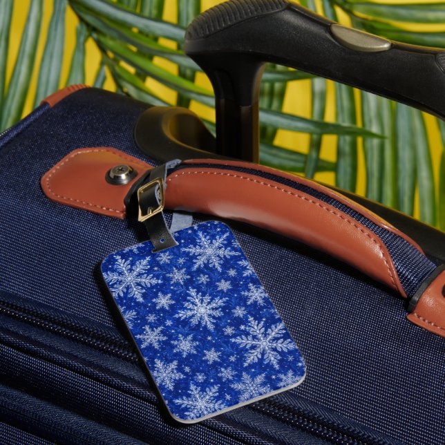 Blue Snowflake Winter Luggage Tag (Front Insitu 1)