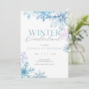 Blue Snowflake Winter Onederland Birthday Invite