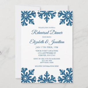 Blue Snowflake Winter Rehearsal Dinner Invitation