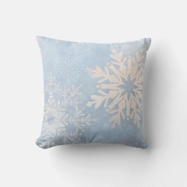 Blue Snowflake Winter Throw Pillow (Front)