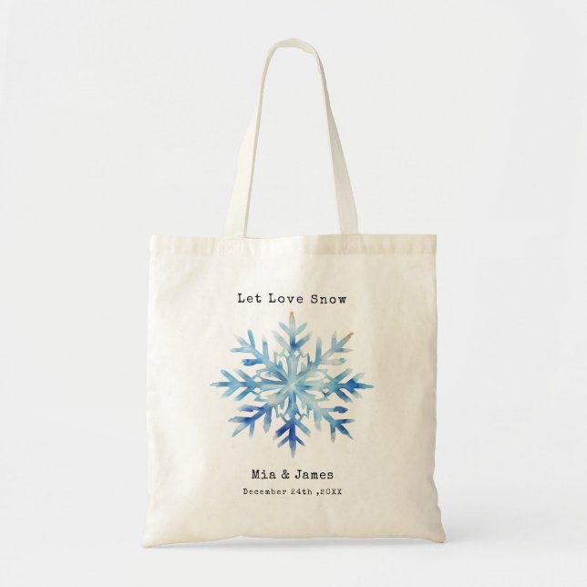 Blue Snowflake Winter Wedding Favours Tote Bag (Front)
