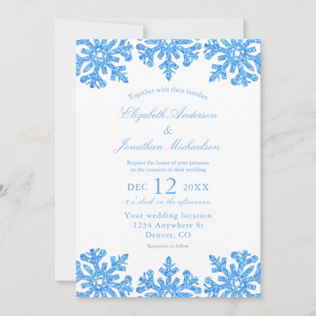 Blue Snowflake Winter Wedding Invitation (Front)