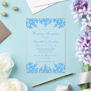 Blue Snowflake Winter Wedding Reception Acrylic Invitations