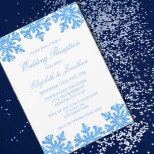 Blue Snowflake Winter Wedding Reception Invitation