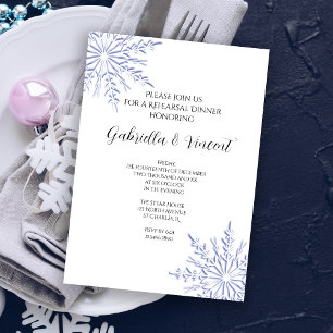 Blue Snowflake Winter Wedding Rehearsal Dinner Invitation