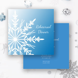 Blue Snowflake Winter Wedding Rehearsal Dinner Invitation
