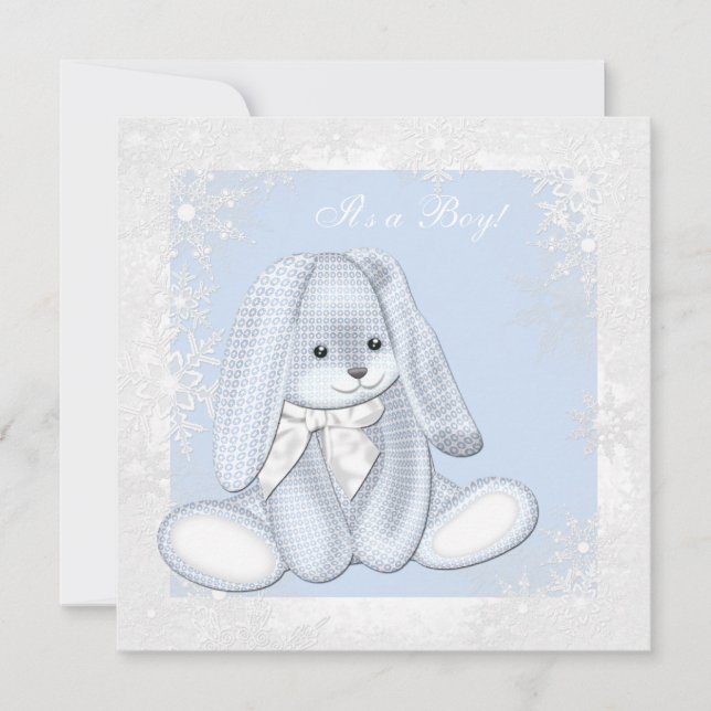Blue Snowflake Winter Wonderland Baby Boy Shower Invitation (Front)