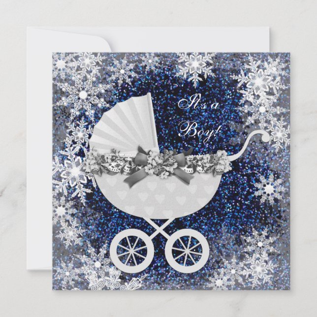 Blue Snowflake Winter Wonderland Baby Shower Invitation (Front)
