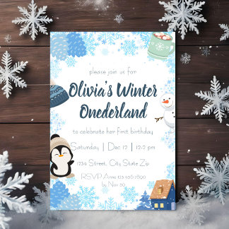 Blue Snowflake Winter Wonderland Birthday Invitation