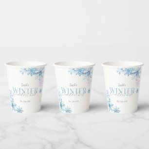 Blue Snowflake Winter Wonderland First Birthday Paper Cups