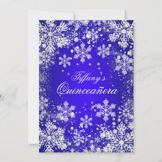 Blue Snowflake Winter Wonderland Quinceanera Invitation (Front)