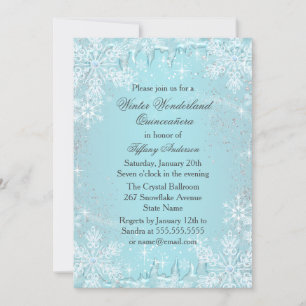 Blue Snowflake Winter Wonderland Quinceanera Invitation