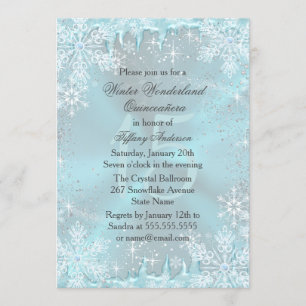 Blue Snowflake Winter Wonderland Quinceanera Invitation