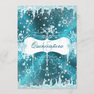Blue Snowflake Winter Wonderland Quinceanera Invitation