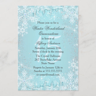 Blue Snowflake Winter Wonderland Quinceanera Invitation