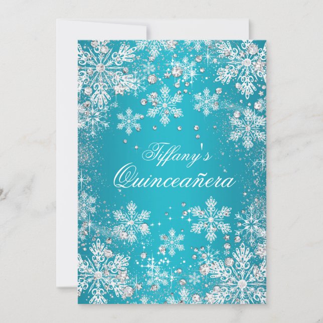 Blue Snowflake Winter Wonderland Quinceanera Invitation (Front)