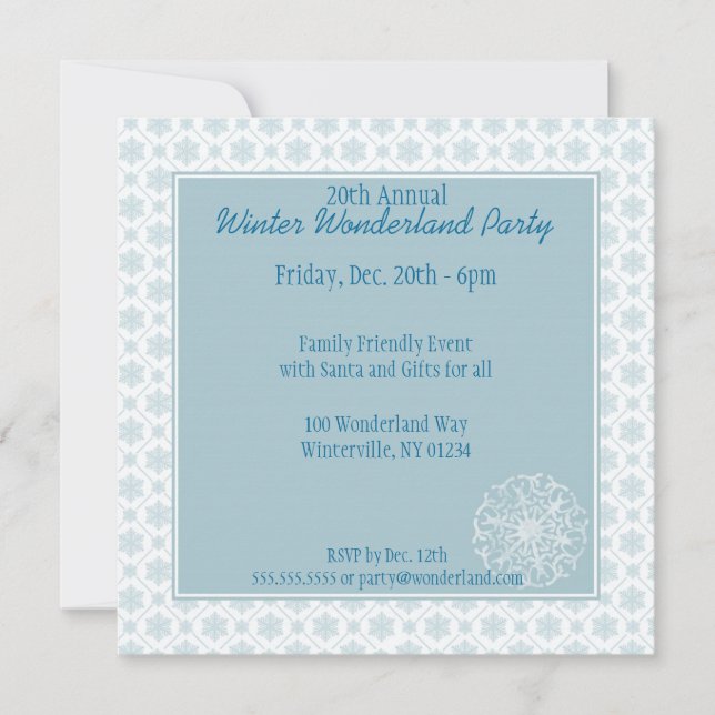 Blue Snowflake Wonderland Party Invitations (Front)