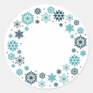 Blue Snowflake Wreath Classic Round Sticker