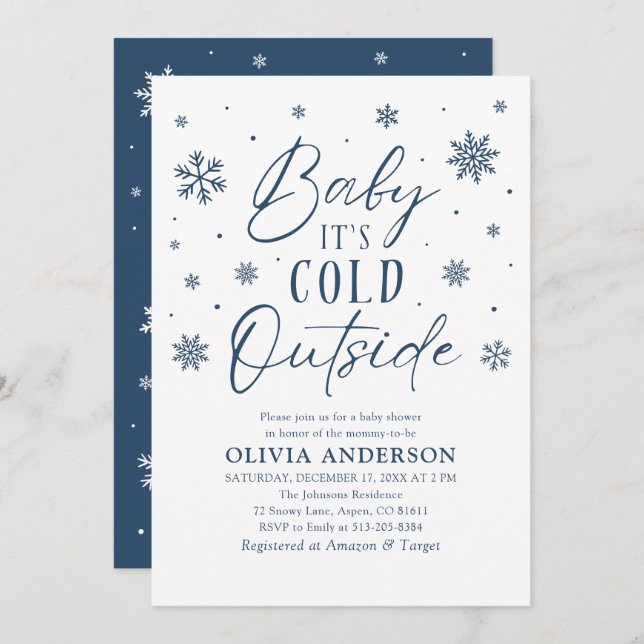 Blue Snowflakes Baby It's Cold Outside Baby Shower Invitation (Front/Back)