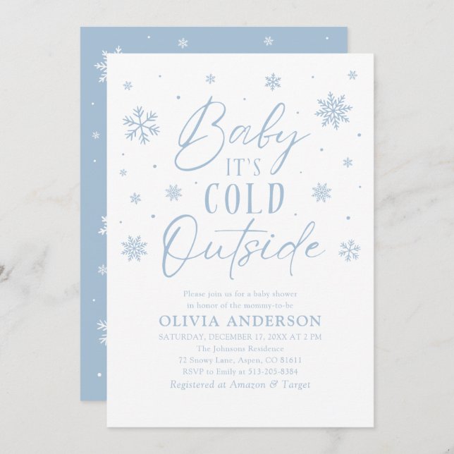 Blue Snowflakes Baby It's Cold Outside Baby Shower Invitation (Front/Back)