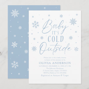 Blue Snowflakes Baby It's Cold Outside Baby Shower Invitation