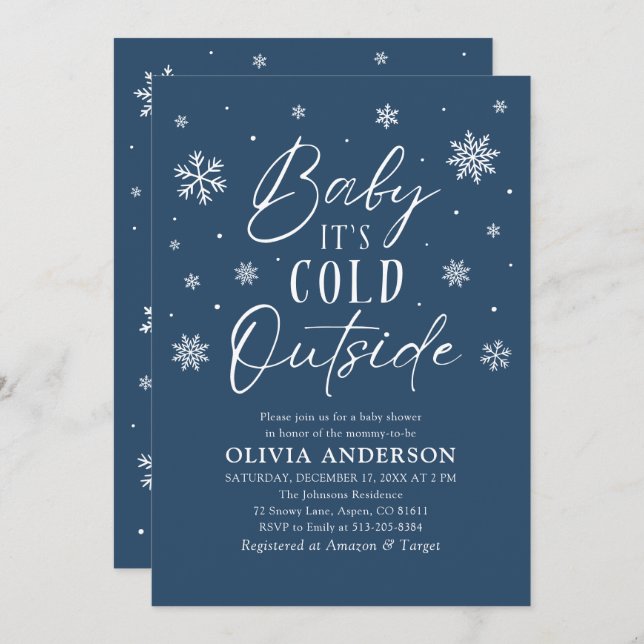 Blue Snowflakes Baby It's Cold Outside Baby Shower Invitation (Front/Back)