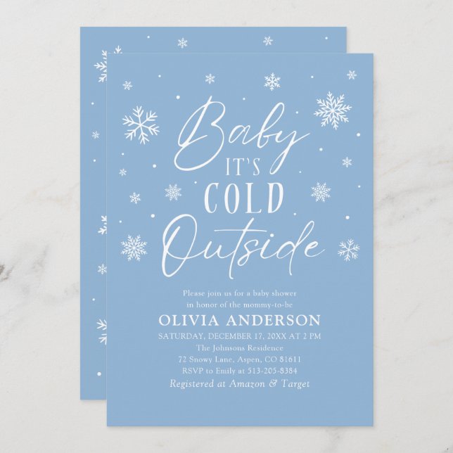 Blue Snowflakes Baby It's Cold Outside Baby Shower Invitation (Front/Back)